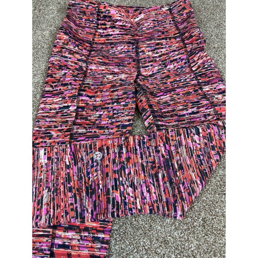 Lululemon Fast Free Crop 19" Tight Nulux Flash‎ Pleat Orange Multi Pant Size 4